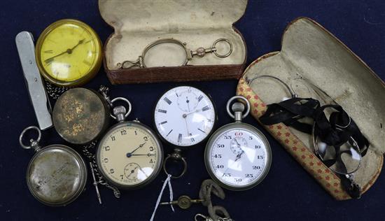 Four pocket watches, two pairs of compasses, and two pairs of spectacles.